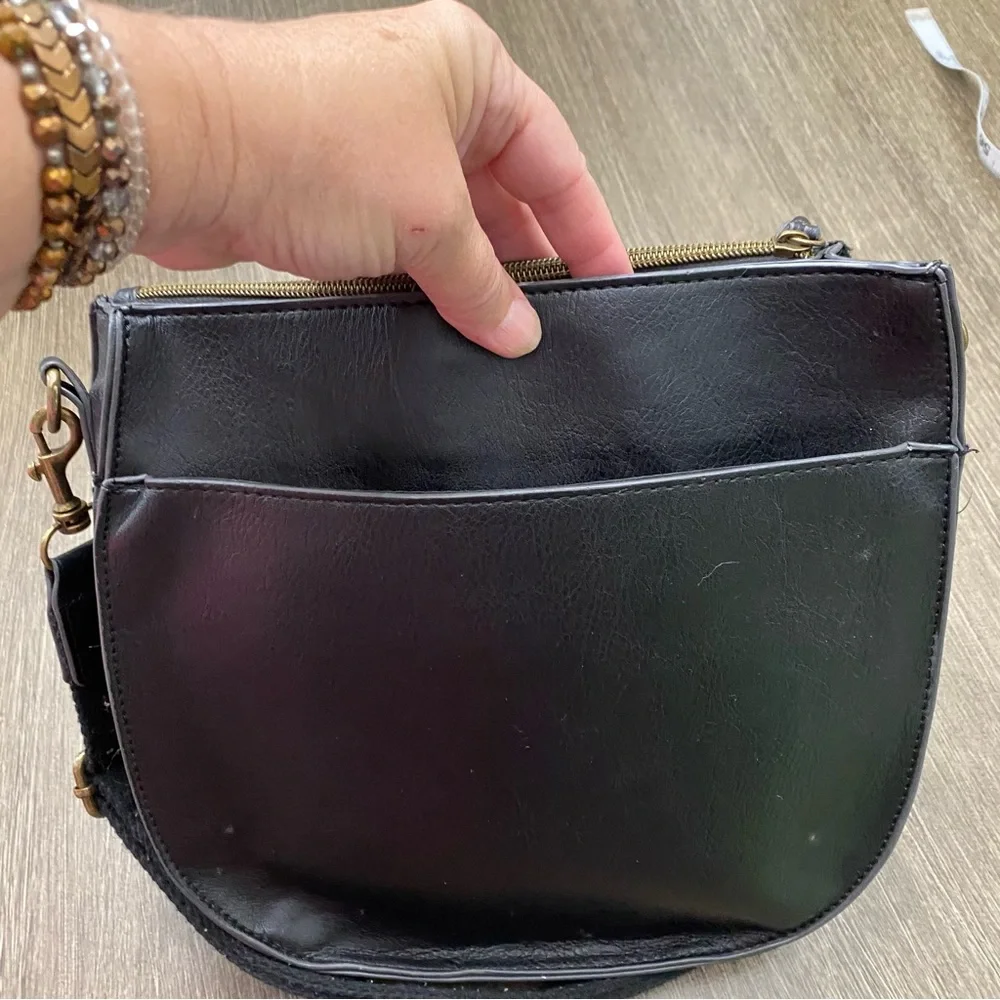 Faux Leather Black Boho Crossbody Bag